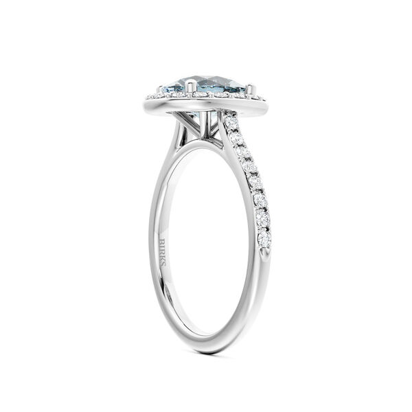 Oval-Cut Aquamarine Ring with Halo and Pav&eacute; Band